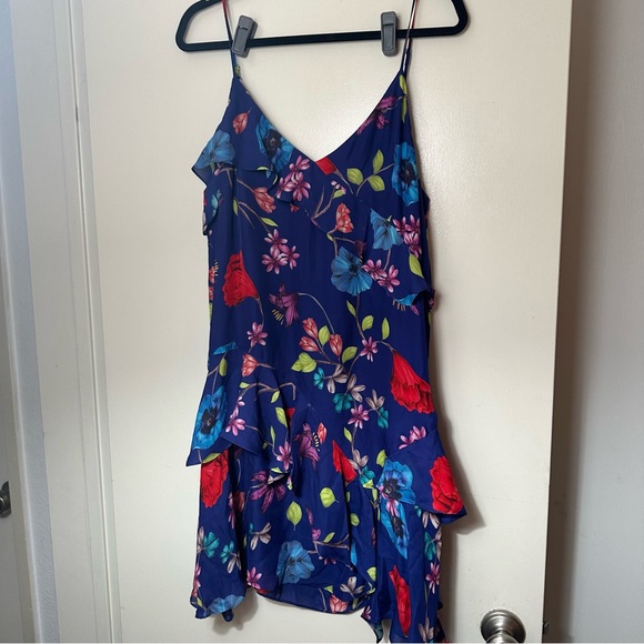 Parker Blue Holly Ruffle Floral Silk Viscose Dress In Valencia Eclipse NWT 16 - Picture 9 of 16